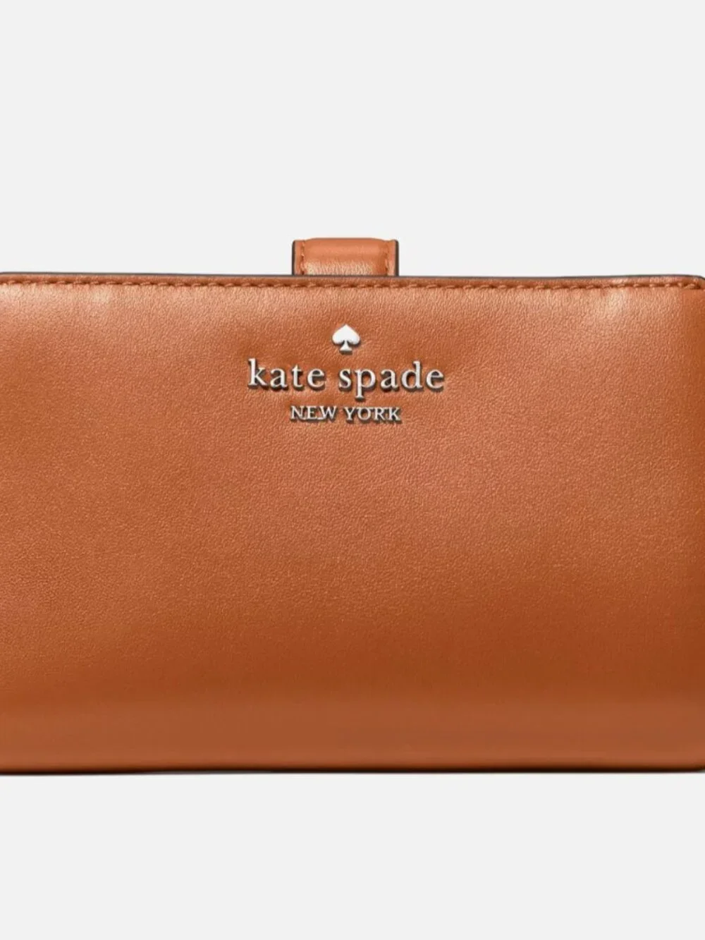 New Kate Spade Medium Compact Bifold Wallet Smooth Leather Warm Gingerbread